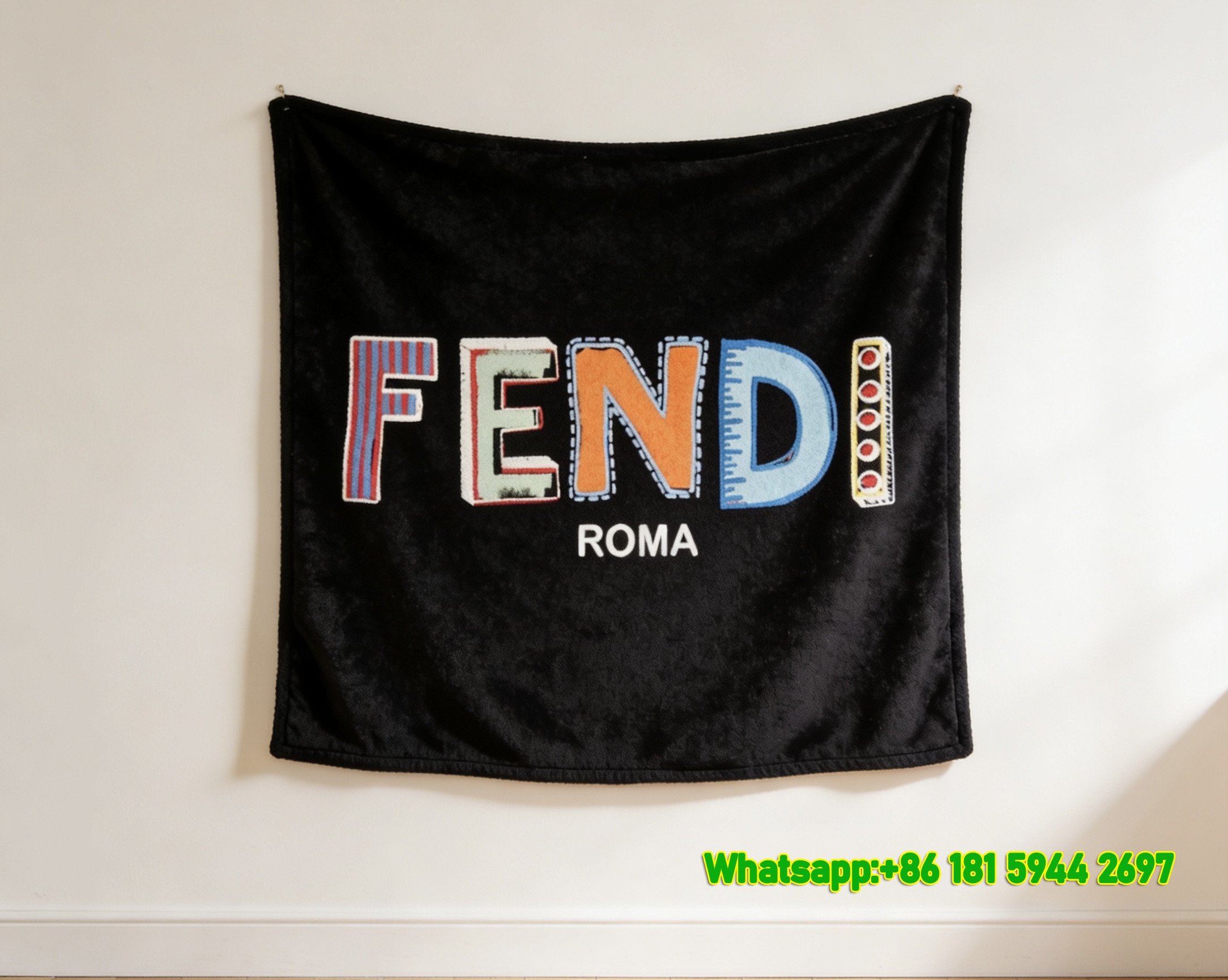 Fendi Roma Colorful Patchwork Letter Flannel Sofa Throw Blanket Luxury Designer IMG_9348